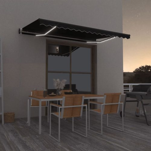 Antracitszürke szélérzékelős és LED-es napellenző 400x350 cm