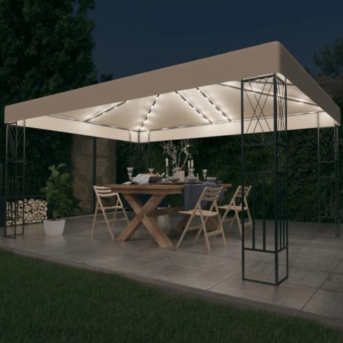 Krémszínű szövet pavilon LED fényfüzérrel 3 x 4 m