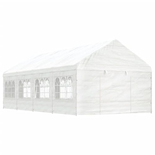 Fehér polietilén pavilon tetővel 8,92 x 4,08 x 3,22 m