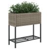 2 db szürke polyrattan kerti ültetőláda polccal 70 x 28 x 70 cm