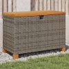 Szürke polyrattan és akácfa kerti tárolóláda 80 x 40 x 48 cm