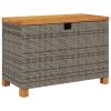 Szürke polyrattan és akácfa kerti tárolóláda 80 x 40 x 48 cm