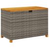 Szürke polyrattan és akácfa kerti tárolóláda 110 x 55 x 63 cm