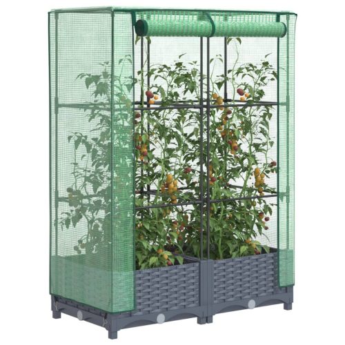 Rattan megjelenésű magaságyás melegháztakaróval 80x40x123 cm