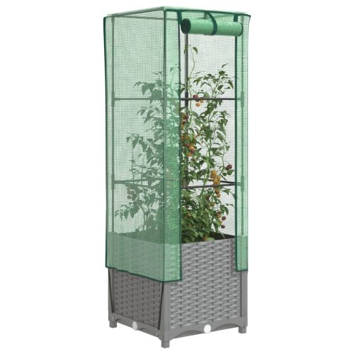 Rattan megjelenésű magaságyás melegháztakaróval 40x40x139 cm