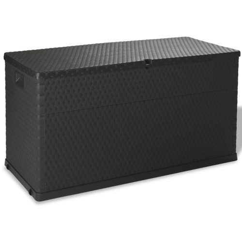 Antracitszürke PP rattan kerti tárolóláda 120 x 56 x 63 cm