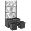 Fekete rácsos polyrattan magaságyás 2 kaspóval 58 x 30 x 107 cm