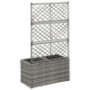 Szürke rácsos polyrattan magaságyás 2 kaspóval 58 x 30 x 107 cm